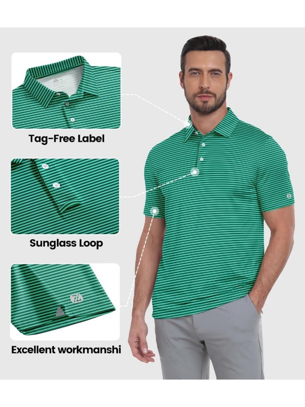 5 Pack Men's Golf Polo Shirts - Striped, Short Sleeve, UPF 50+, Moisture - Picture 5 of 5
